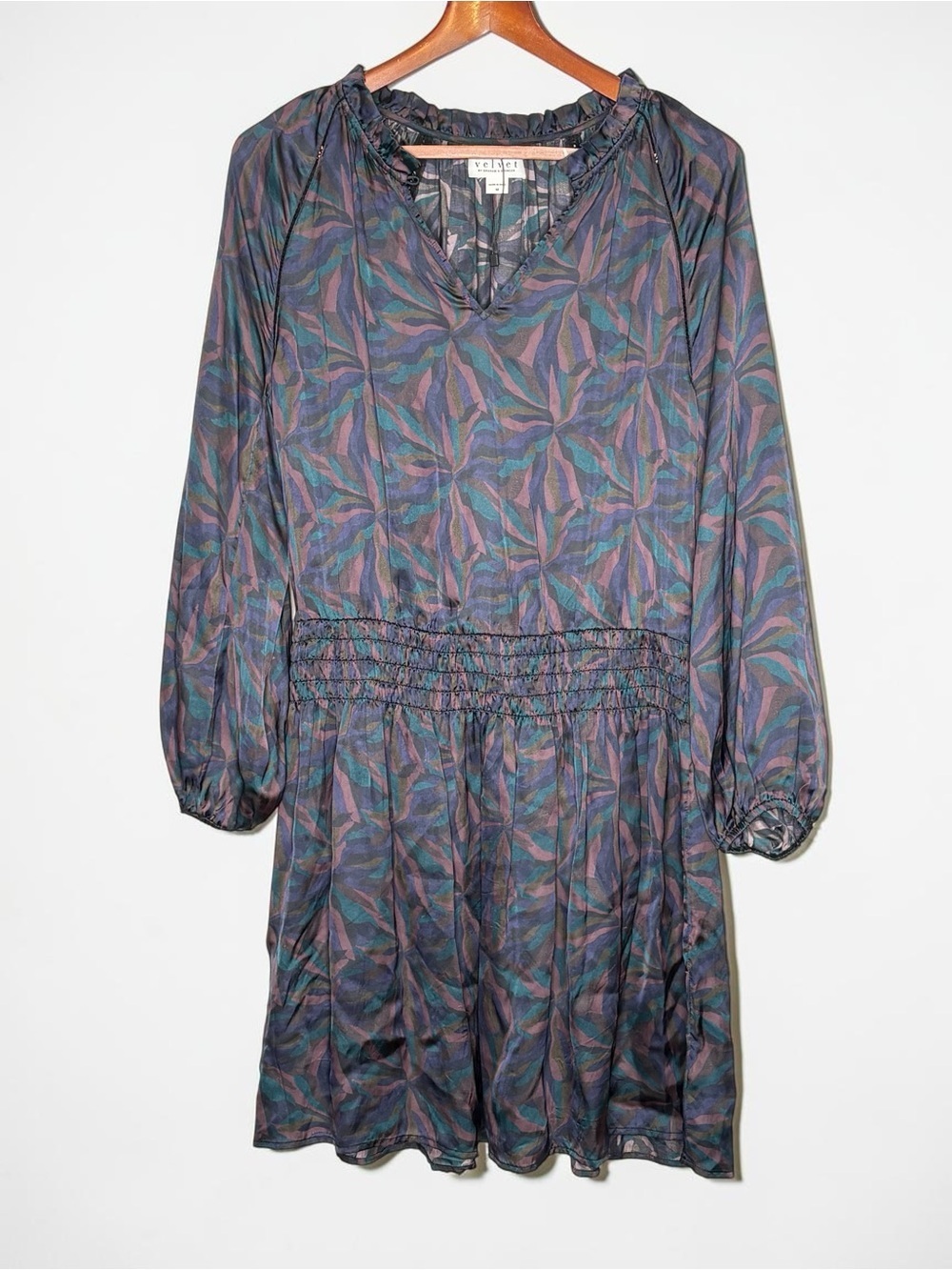 NWOT Velvet by Graham & Spencer Maine Drop-Waist Mini Dress Sonoma Print Size M - Picture 4 of 13